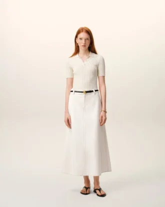 White Cotton Long Trapeze Skirt