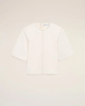 White Cotton Short Sleeves Fitted Top
