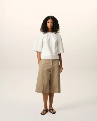 White Cotton Short Sleeves Fitted Top