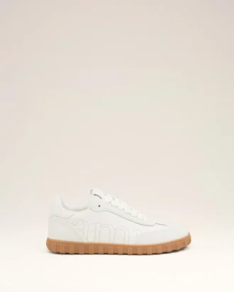 White Cowhide Leather Step Sneakers