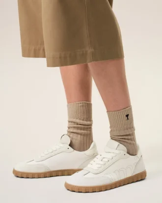 White Cowhide Leather Step Sneakers