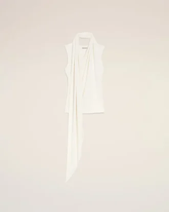 White Jersey Sleeveless Lavalliere Top