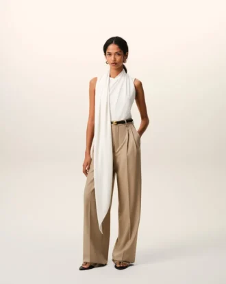White Jersey Sleeveless Lavalliere Top
