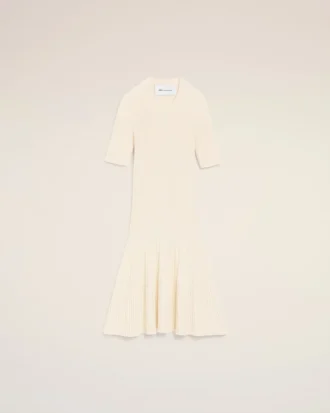 White Knit Mini Godet Dress