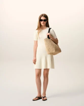 White Knit Mini Godet Dress