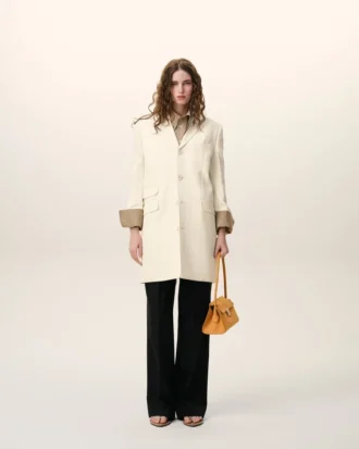 White New Wool Straight Simple Breasted Coat