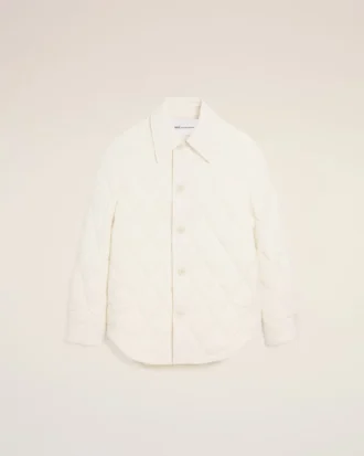 White Nylon Padded Buttoned Jacket