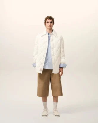 White Nylon Padded Buttoned Jacket