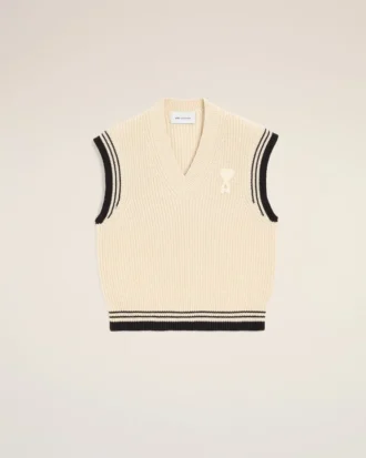 White Ribbed Wool Sleeveless Ami De Coeur Sweater