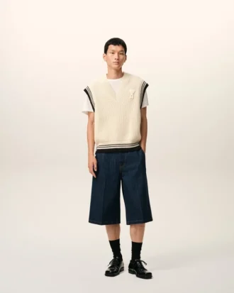 White Ribbed Wool Sleeveless Ami De Coeur Sweater