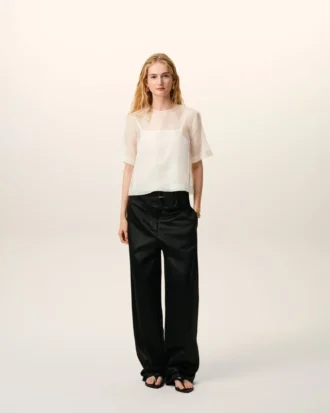 White Silk Short Sleeves Sheer with Undertop Top