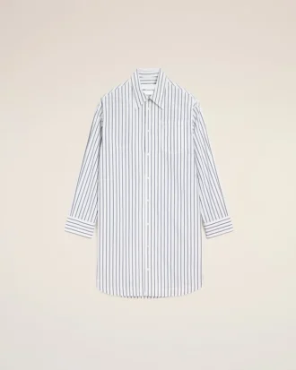 White Striped Cotton Ami De Coeur Wide Shirt Dress