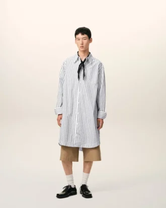 White Striped Cotton Ami De Coeur Wide Shirt Dress