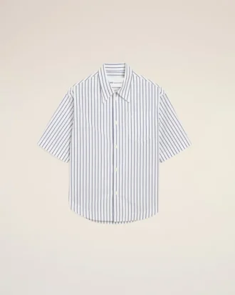 White Striped Cotton Short Sleeve Ami De Coeur Wide Shirt