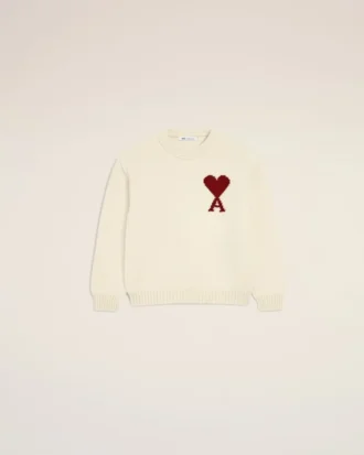 White Wool Ami De Coeur Crewneck Sweater