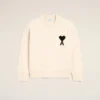 White Wool Ami De Coeur Crewneck Sweater White Wool Ami De Coeur Crewneck Sweater