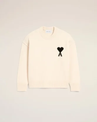White Wool Ami De Coeur Crewneck Sweater