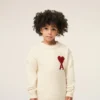White Wool Ami De Coeur Crewneck Sweater White Wool Ami De Coeur Crewneck Sweater