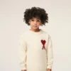 White Wool Ami De Coeur Crewneck Sweater White Wool Ami De Coeur Crewneck Sweater