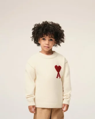 White Wool Ami De Coeur Crewneck Sweater