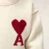 White Wool Ami De Coeur Crewneck Sweater White Wool Ami De Coeur Crewneck Sweater