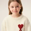 White Wool Ami De Coeur Crewneck Sweater White Wool Ami De Coeur Crewneck Sweater
