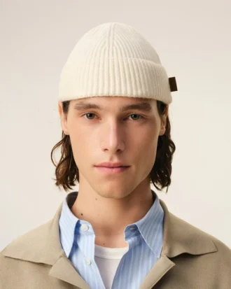 White Wool Ami Leather Label Beanie