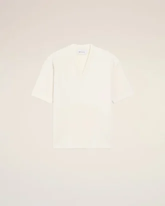 White Wool Short Sleeves V Neck Sweater