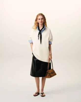 White Wool Short Sleeves V Neck Sweater