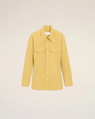 Yellow Cotton Sharp Collar Fitted Shirt