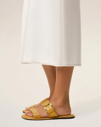 Yellow Cow Leather Buckle Sandals