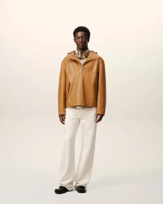 Yellow Cow Leather Hooded Jacket Yellow Cow Leather Hooded Jacket
