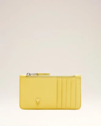 Yellow Cowhide Leather Ami De Coeur Zipped Card Holder Yellow Cowhide Leather Ami De Coeur Zipped Card Holder