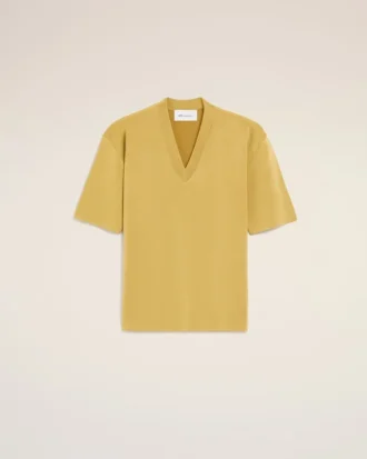 Yellow Wool Short Sleeves V Neck Sweater Yellow Wool Short Sleeves V Neck Sweater